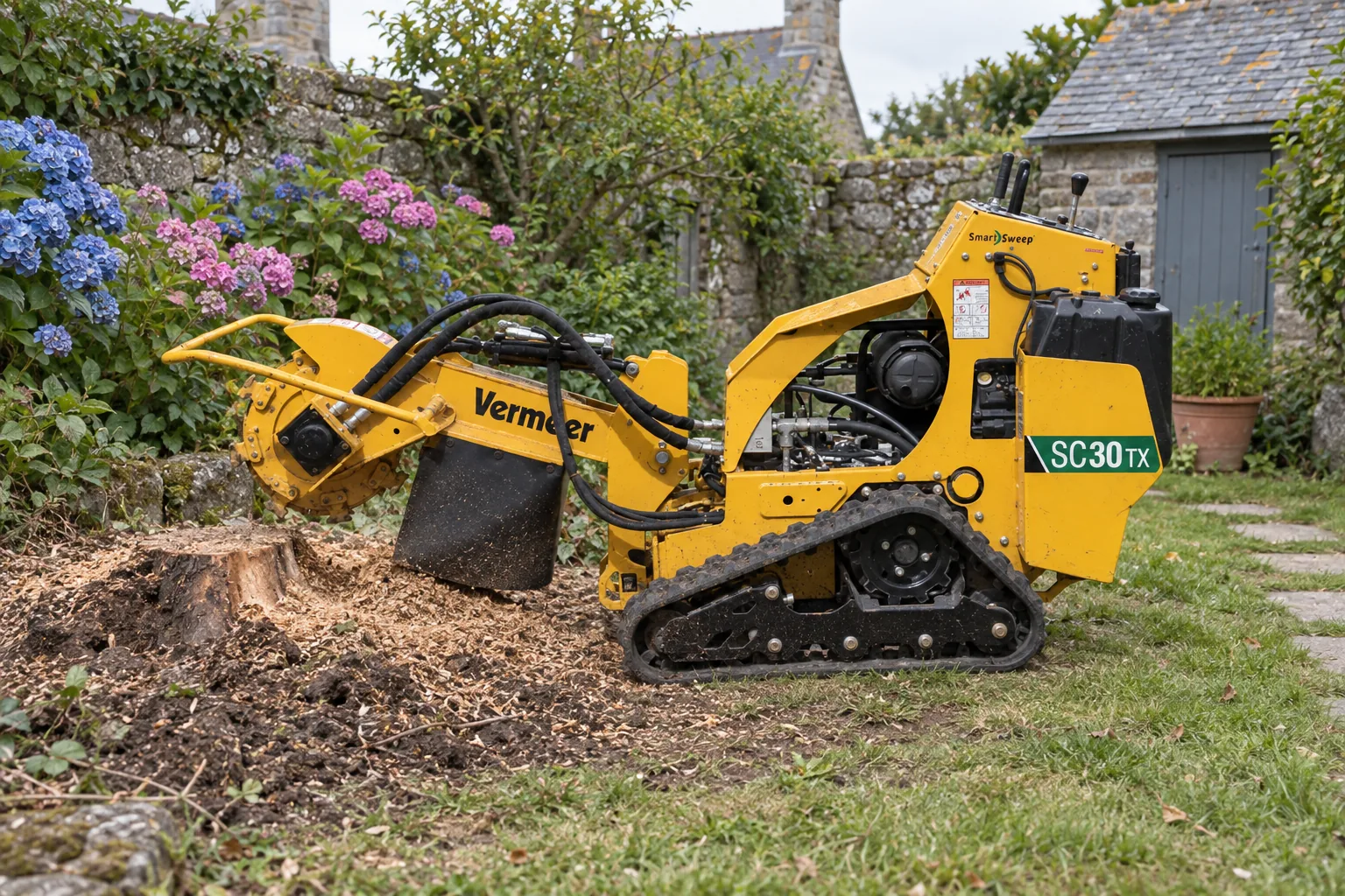 Rognage de souche dans un jardin, service proposé à Arzon